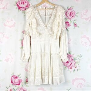 NEW Love Shack Fancy Simonna Floral Ruffle Lace Ivory Cream Boho Mini Dress 10